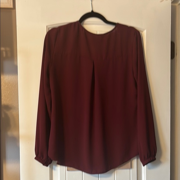 White House Black Market Red Long Sleeve Buttoned Blouse - Picture 5 of 6